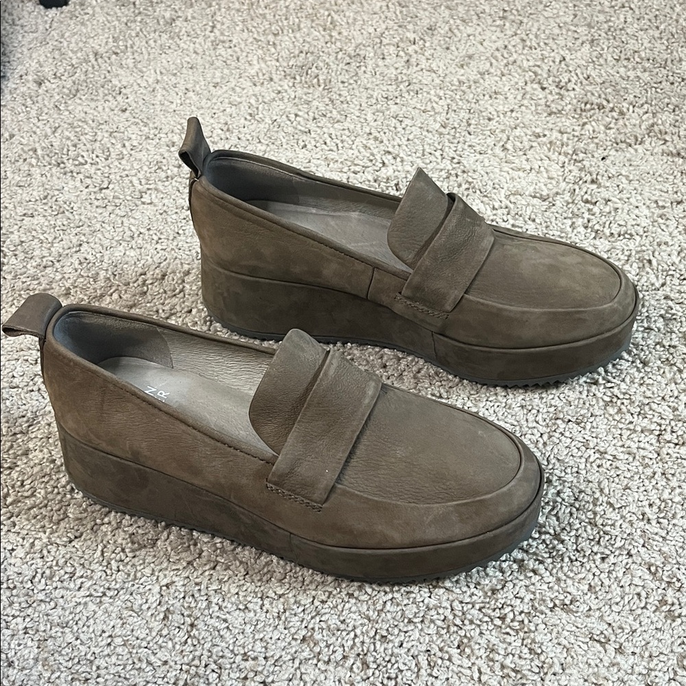 Eileen Fisher Max Nubuck Wedge Platform Loafers Taupe Size 6.5